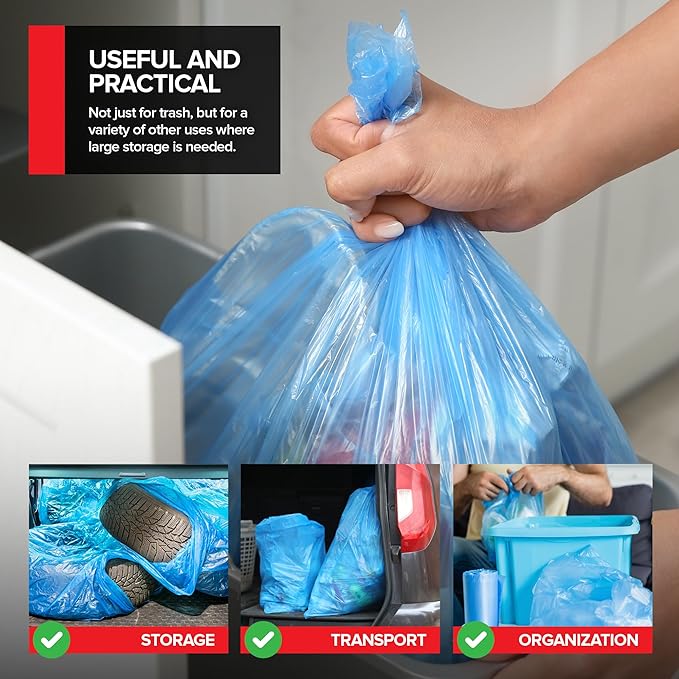 Heavy-Duty Blue Recycling Bags, 120-Pack Blue Garbage Bags For Recycling | 33-Gallon Capacity| Commercial, Industrial or Home Use