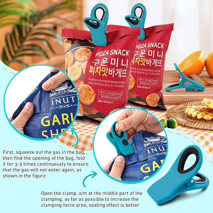 FINDMAG 12 Pack Chip Clips, Big Food Clips Blue Magnetic Clip, Magnetic Bag Clips with Airtight Seal for Chips, Bread, Snacks, Fridge Organize, Kitchen Storage, Note