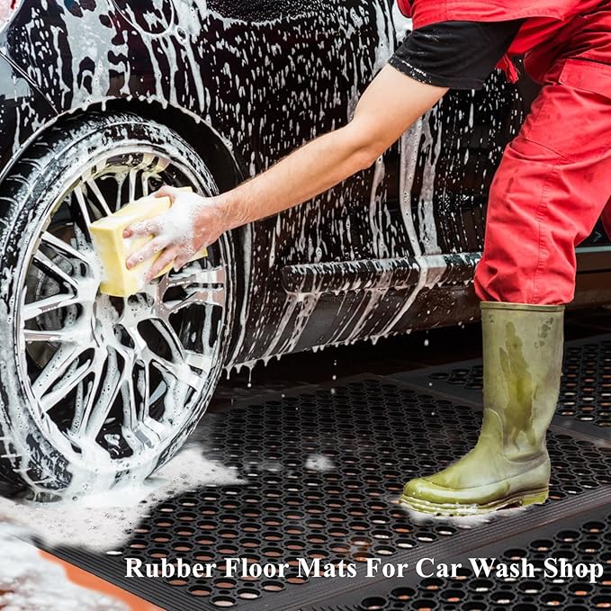 Out Door Rubber Floor Mats Anti Fatigue Restaurant Kitchen Rubber Drainage Mat Durable No Slip Bar Floor Mats Used for Indoor Outdoor Wet Area 24" x 36" Black