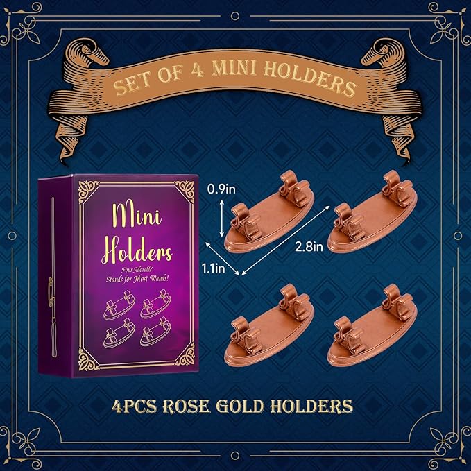 4PCS Resin Pen Holders Wizard Magic Wand Display Stands Mini Holders for Pencil Desk Decor Collection, 2.8'' L×1.1'' W× 0.9'' H, Rosegold