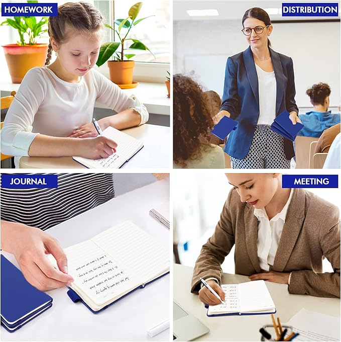 feela 6 Pack Pocket Mini Notebooks Bulk, Small Cute Memo Notepads Hardcover College Ruled Lined Journals with Pen Holder for School Business Work, with 6 Black Pens, 3.5”x 5.5”, A6, Navy