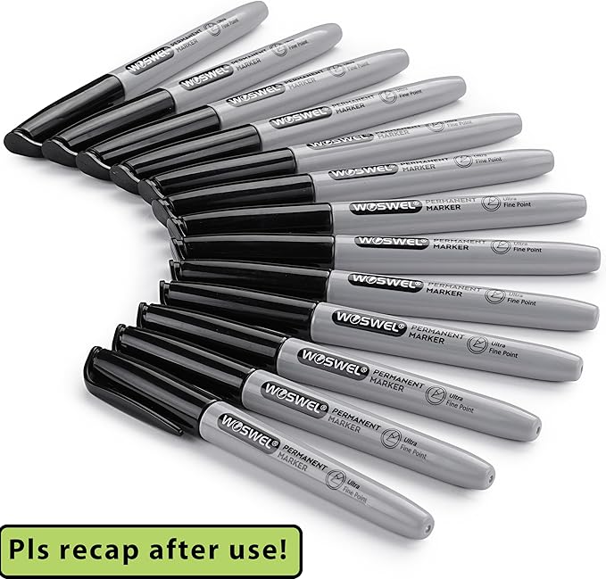 Ultra Fine Permanent Marker Bulk,24 Pack Ultra Fine Point Black Permanent Marker set, Felt Tip Pens Works on Plastic, Wood, Stone, Metal and Glass for Doodling, Marking