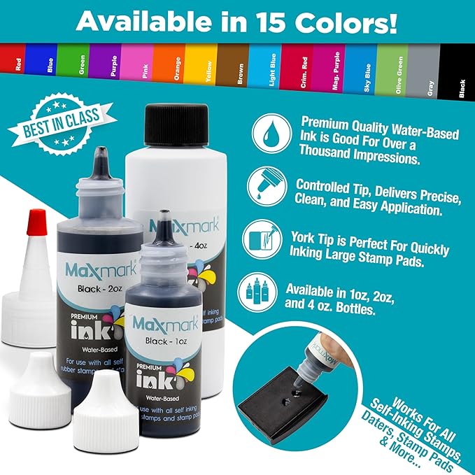 MaxMark Premium Refill Ink for self Inking Stamps and Stamp Pads, Gray Color - 4 oz.