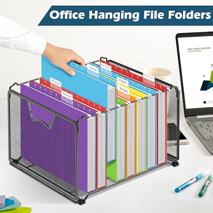 30 Pack Hanging File Folders Letter Size, Assorted Hanging Folders with 1/5-Cut Adjustable Tab, 1 Inch Expansion, Extra Capacity Hanging File Folders, Perfect Office, Home, Classroom Supplies