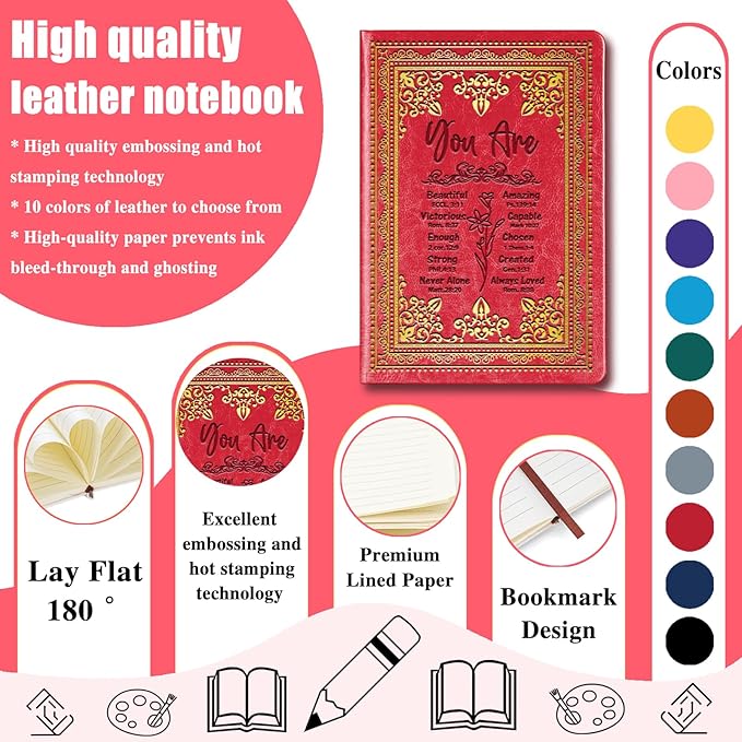 Red A5 Lined Leather Journal Notebook,Inspirational Christian Gifts Hardcover Executive Notebooks for Men Women,200 Pages 100 Gsm Thick Ruled Paper Daily Diary for School,Family ,Friends,Work (You Beautiful Red)