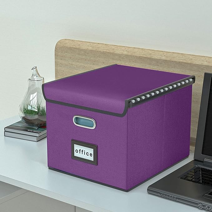 Huolewa Upgraded File Organizer Boxes with Lids, Linen Hanging Filing & Storage Boxes with Plastic Slides for Office/Decor/Hom, Universal Hanging Filing Organization Boxes for Letter/Legal Folder