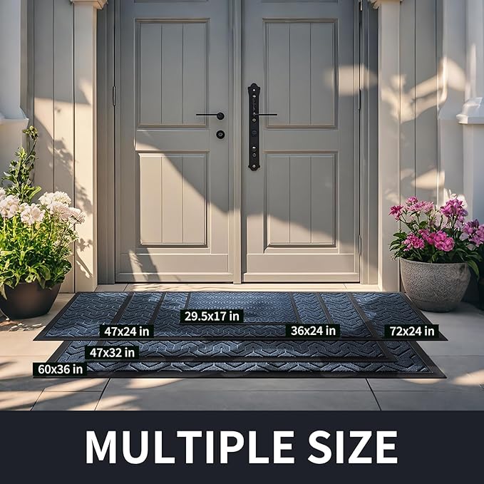 Yimobra Large Door Mat Outside Entrance 47x32, Waterproof Heavy Duty Outdoor Mats for Front Door, Non Slip Rubber Entry Mat for Garage Patio, Easy Clean, Blue