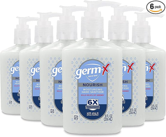 Germ-X Nourish Hand Sanitizer, 2-in-1 Moisturizing and Sanitizing Formula with Shea Butter, Vitamin E & Aloe, Non-Greasy, Fresh Citrus Scent, Back to School Supplies, Pump Bottle, 8 Oz (Pack of 6)