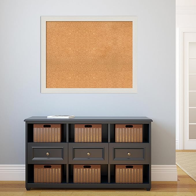 Amanti Art Natural Cork Board for Wall, 31x39 Vision Board with White Frame, Large Corkboard Office Decor for Home Organization, Country Rustic Corkboard Pinboard to Display Items for Home