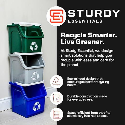 6 Gallon Stackable Recycling Bins for Homes, Garages, Offices Made of 100% Recycled Plastic - (Red, 6 Pack)