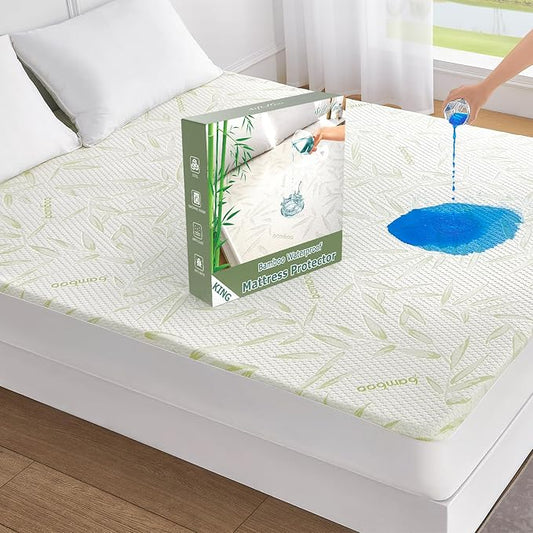 King Mattress Protector Waterproof Mattress Pad Washable Bamboo Rayon Mattress Cover Breathable Noiseless Bed Protector 5" - 21'' Elastic Fitted Deep Pocket