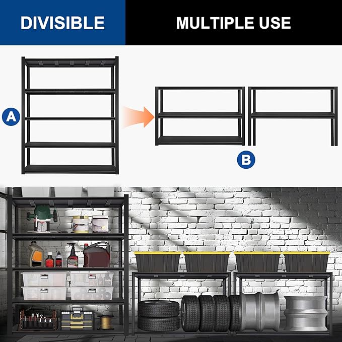 BILT HARD 5-Tier 48" W x 24" D x 72" H Garage Shelving, 3500 lbs Industrial Heavy Duty Storage Shelves, Metal Shelving Units with Adjustable Shelf, Steel Utility Shelves for Garage