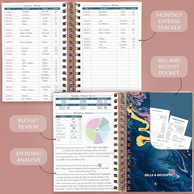 GoGirl Budget Planner & Monthly Bill Organizer – Monthly Financial Book with Pockets. Expense Tracker Notebook Journal, Compact (Rose Gold)