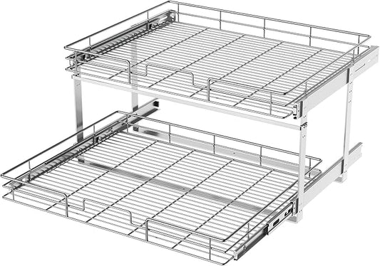 LOVMOR 2 Tier 28½"W x 21½"D, Individual Pull Organizer Kitchen Cabinet Storage Sliding Shelves