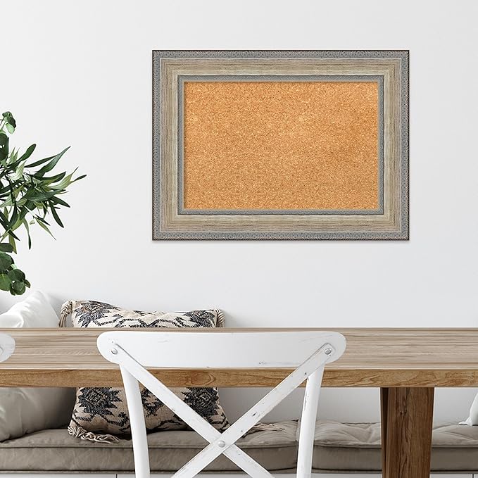 Amanti Art Natural Cork Board for Wall, 17x23 Vision Board with Silver Wood Frame, Small Corkboard Office Decor for Home Organization, Traditional Corkboard Pinboard to Display Items for Home