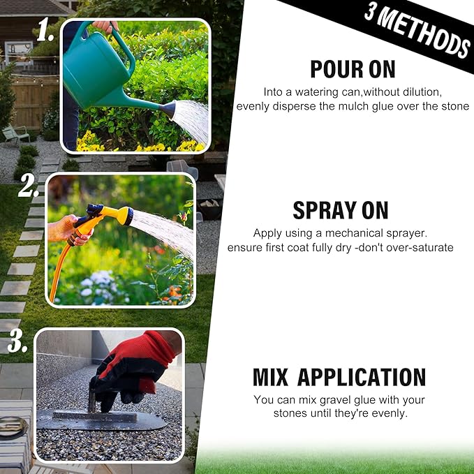 Mulch Glue - 128oz Concentrate Gravel Glue Strong Landscape Adhesive with Applicator for Landscaping, Garden - Safe Ready to Use Mulch Lock Gravel Stabilizer Glue for Pea Gravel, Rock, Leaf, Bark