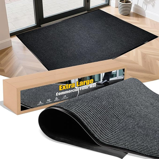 Extra Large Indoor/Outdoor Entrance Mat - 4 x 10 Feet, Rubber Border Door Mat Heavy Duty, Waterproof, Low-Profile, Easy to Clean, Rubber Entry Mat,Commercial Floor Mat, Charcoal Grey