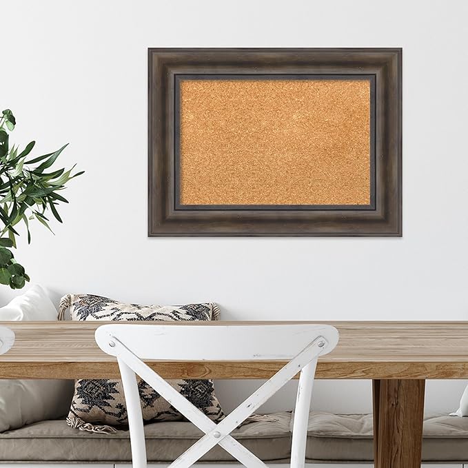Amanti Art Natural Cork Board for Wall, 17x23 Vision Board with Brown Wood Frame, Small Corkboard Office Decor for Home Organization, Country Rustic Corkboard Pinboard to Display Items for Home