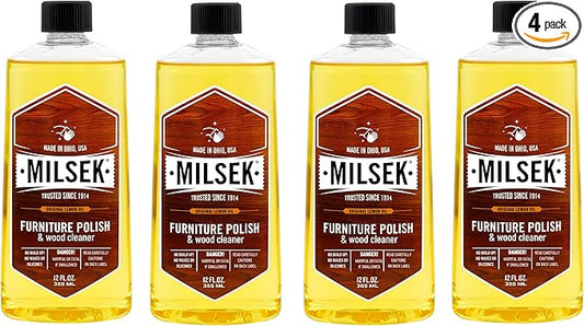 Milsek Furniture Polish and Wood Cleaner with Lemon Oil - Multipurpose Solution for Home Improvement from Hardwood Floors to Kitchen Cabinets - 12 Fl Oz (Pack of 4)