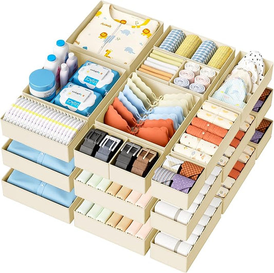 DIMJ Drawer Organizer Clothes - 18 Pack Baby Dresser Organizer for Nursery, Foldable Drawer Organizer Bins for Closet Bedroom Organization, Fabric Clothes Storage Dividers for Underwears, Socks, Bras