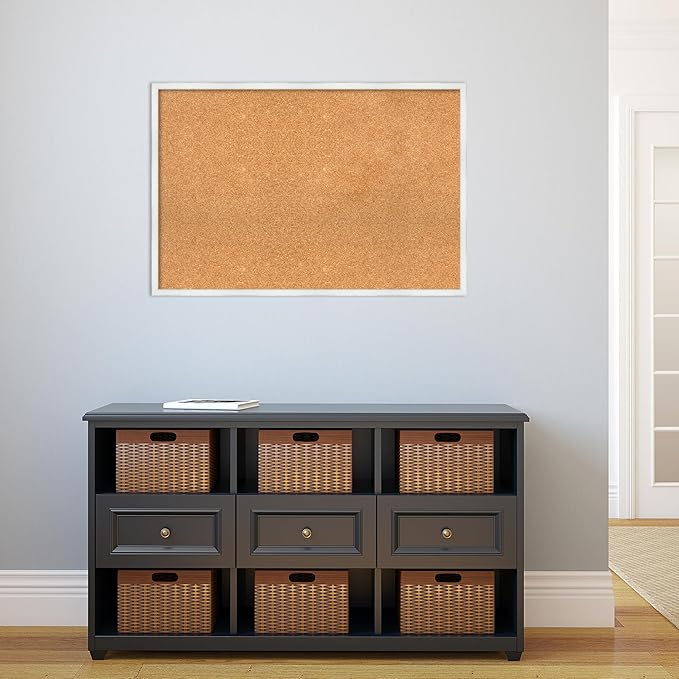 Amanti Art Natural Cork Board for Wall, 25x37 Vision Board with White Frame, Large Corkboard Office Decor for Home Organization, Country Rustic Corkboard Pinboard to Display Items for Home