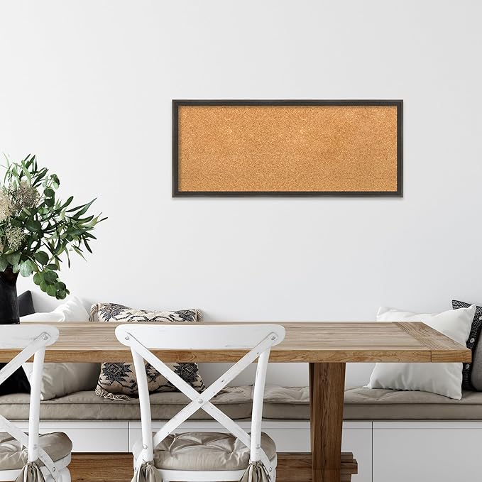 Amanti Art Natural Cork Board for Wall, 13x31 Vision Board with Brown Wood Frame, Medium Corkboard Office Decor for Home Organization, Casual Corkboard Pinboard to display items for home organization