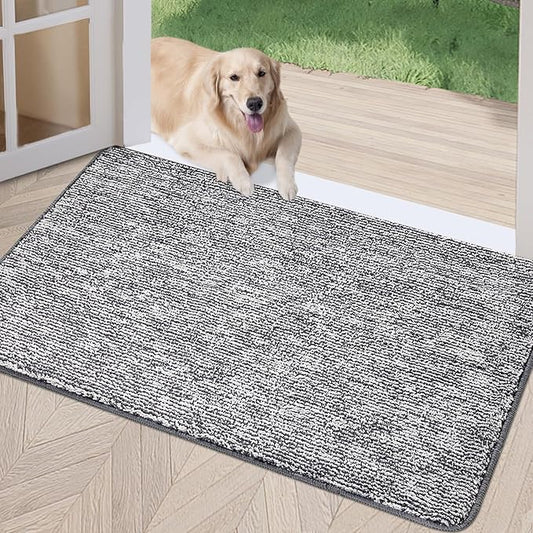 REFETONE Indoor Doormat, Front Door Mat 32"x48" Absorbent Rubber Backing Non Slip Back Door Mats, Washable Low-Profile Inside Floor Mat Door Rugs for Entryway, Resist Dirt Mud Mat for Dogs, Dark Grey
