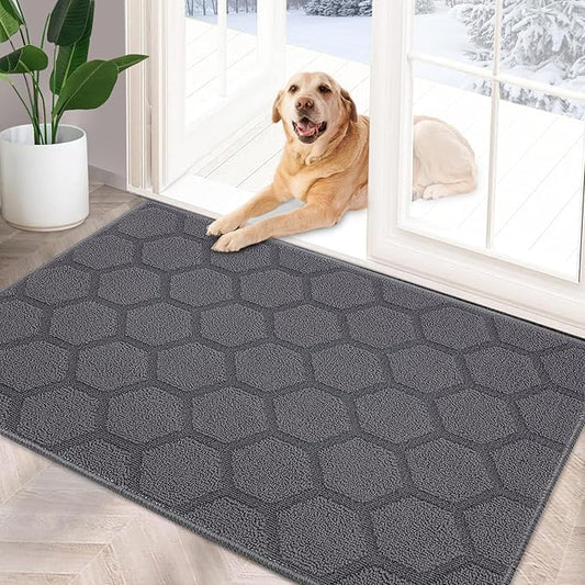 FONEYI Indoor Door Mat, Entrance Rug 24" x 36" Non-Slip Rubber Backing, Machine Washable Entry Rug, Low Profile Absorbent Dirt Trapper Doormat Inside Floor Mats for Entryway, Grey