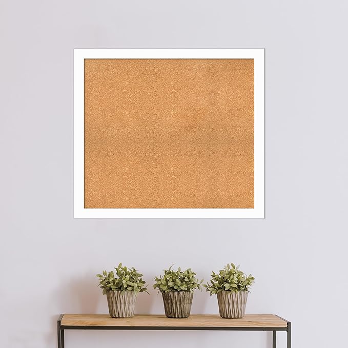 Amanti Art Natural Cork Board for Wall, 33x37 Vision Board with White Frame, Large Corkboard Office Decor for Home Organization, Casual Corkboard Pinboard to Display Items for Home Organization in