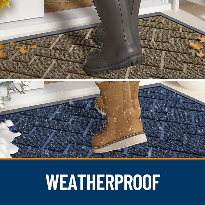 OLANLY Front Door Mat Indoor Outdoor Entrance, Waterproof All-Season, All-Weather Doormat, Sturdy Natural Rubber, Low Profile, Easy Clean Patio Porch Entryway Mat, Herringbone Brick (Black, 71x47)