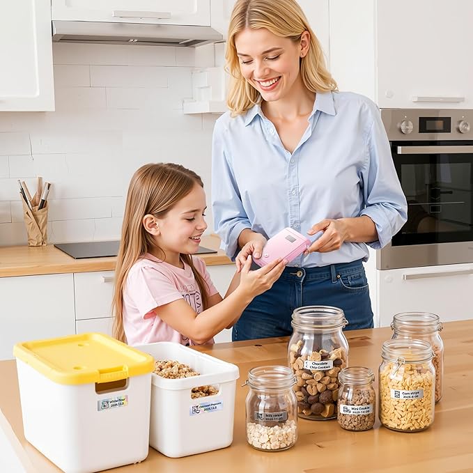 Label Maker Machine with Tape, Label Makers with Multiple Templates, Mini Label Maker Widely Used in Home Office School Organization, Bluetooth Label Printer Easy to Use for Small Labels, Pink