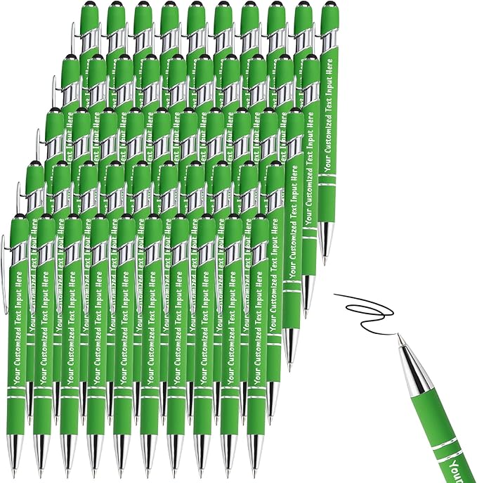 Up to 500 Pcs Personalized Ballpoint Pen Custom Pens Free Engraved Bulk with Name Logo Soft Black Ink Stylus with Touch Metal Office Gift for Anniversaries Graduations Birthdays