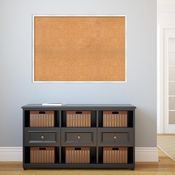 Amanti Art Natural Cork Board for Wall, 31x43 Vision Board with White Frame, Oversize Corkboard Office Decor for Home Organization, Country Rustic Corkboard Pinboard to Display Items for Home