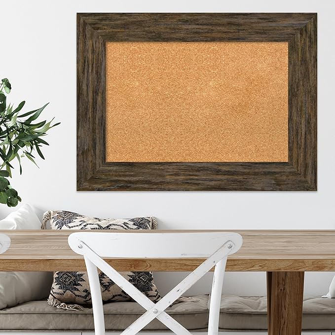 Amanti Art Natural Cork Board for Wall, 23x31 Vision Board with Brown Wood Frame, Medium Corkboard Office Decor for Home Organization, Country Rustic Corkboard Pinboard to Display Items for Home