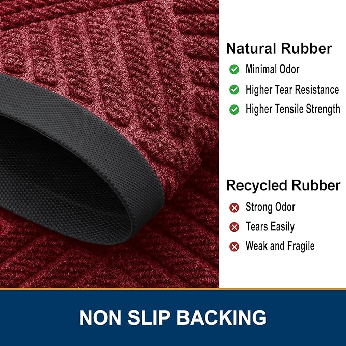 Smiry Front Door Mat Outside Entrance, Heavy Duty Outdoor Indoor Mat, Natural Rubber Doormat, Non Slip, Trap Dirt and Moisture, Easy Clean, Low Profile Patio Porch Entryway Mat, 71x23, Wine Red