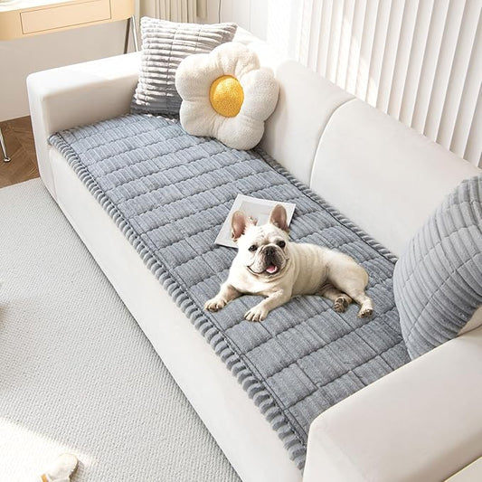 OTOB Dog Couch Covers for 3 Cushion Washable Non Slip Plush Pet Friendly Bed Mat Sofa Cover for Dogs, All Seasons Cozy Soft Fuzzy Furniture Protector Sofa Slipcovers (Gray, 27.6" x 59.1")