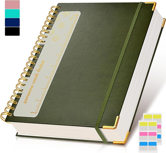 Spiral Notebook Journal 8.5” x 11”, 300 Pages Hardcover Leather Lined Journals for Women Men, A4 Large College Ruled Notebooks with 100 GSM Thick Paper, Spiral Journal for Writing Work, Olive Green