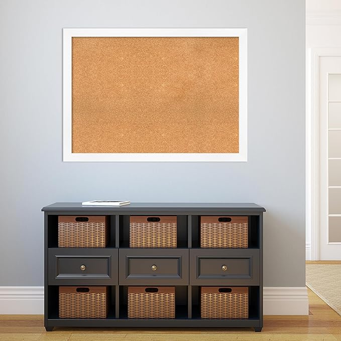 Amanti Art Natural Cork Board for Wall, 31x43 Vision Board with White Frame, X-Large Corkboard Office Decor for Home Organization, Modern Corkboard Pinboard to Display Items for Home Organization in