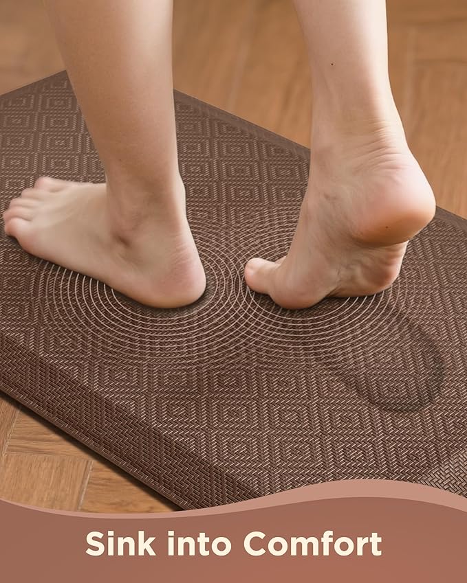 Ophanie Kitchen Mats for Floor, 9/10 Inch Thick Kitchen Rugs, Anti Fatigue Standing Cushioned Mat, Waterproof,Comfort Ergonomic Mat for Office, Home, Sink, 20''x32'' Brown Non-Slip Bottom