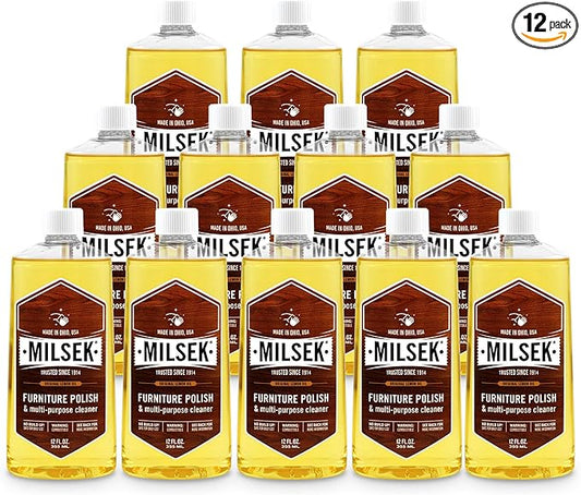 Milsek Furniture Polish and Wood Cleaner with Lemon Oil - Multipurpose Solution for Home Improvement from Hardwood Floors to Kitchen Cabinets - 12 Fl Oz (Pack of 12)