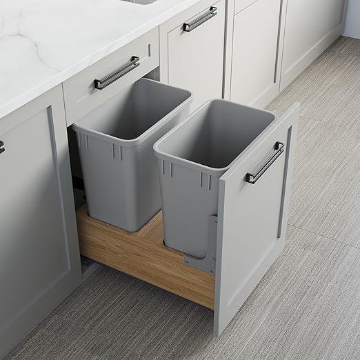 Dowell B18/B21 Wood Base Wastebasket Pullout with Two 35Qt Plastic Bins (4008 0218 35 * 2)