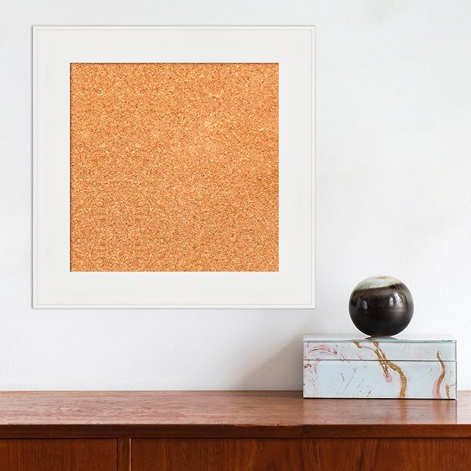 Amanti Art Natural Cork Board for Wall, 15x15 Vision Board with White Frame, X-Small Corkboard Office Decor for Home Organization, Casual Corkboard Pinboard to Display Items for Home Organization in