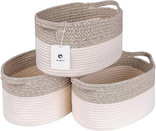 Medium and Large Woven Basket//With Handle, Used for Toys and Fabric Storage Basket used for Storing xl Storage Box, Decorative Storage Box Room 2pack (Light Brown, L13×W9×H7)