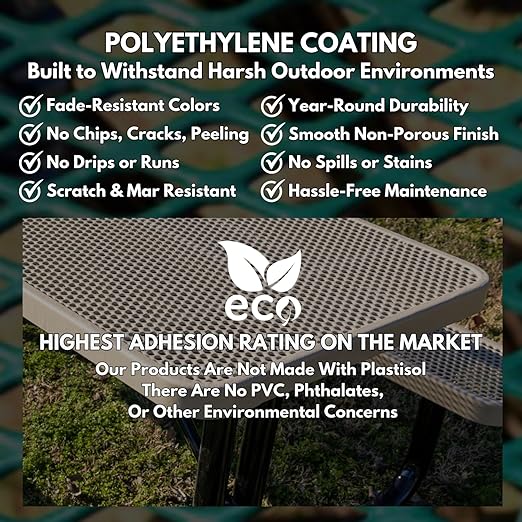 COATEDOUTDOORFURNITURE RFT-P-TXTGRN Heavy Duty Round Trash Receptacle with Flat Top, Liner Included, 32 Gallon, Textured Green, Made in America