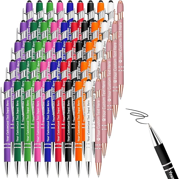 Personalized Ballpoint Pens, 100 Pcs, Custom Engraved with Name or Logo, Smooth Black Ink, Touch Tip Design, Ideal for Office, School, Gifts