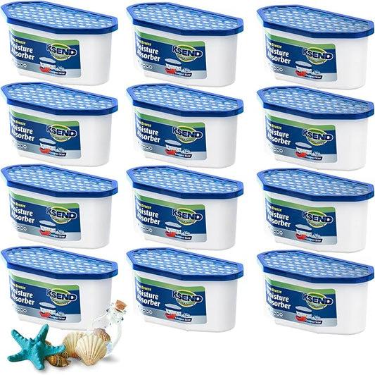Moisture Absorbers, 12 Pack, Compact Dehumidifier for Closet, Efficient Humidity Absorber Boxes, Moisture Absorber for Closet, Odor Eliminator with Ocean Fragrance, Navy Blue, 6.4oz, 300ml