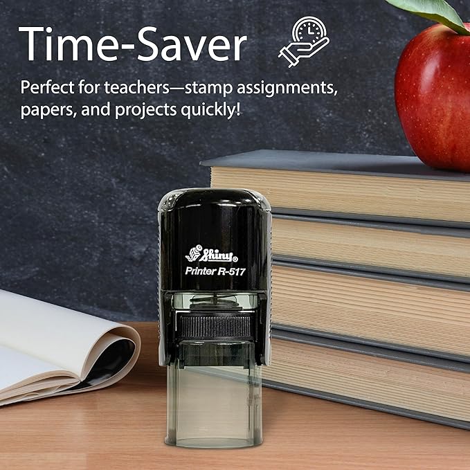 Shiny Smiley Face Teacher Stamp, Round Self Inking Stamp for Classroom, Blue Ink