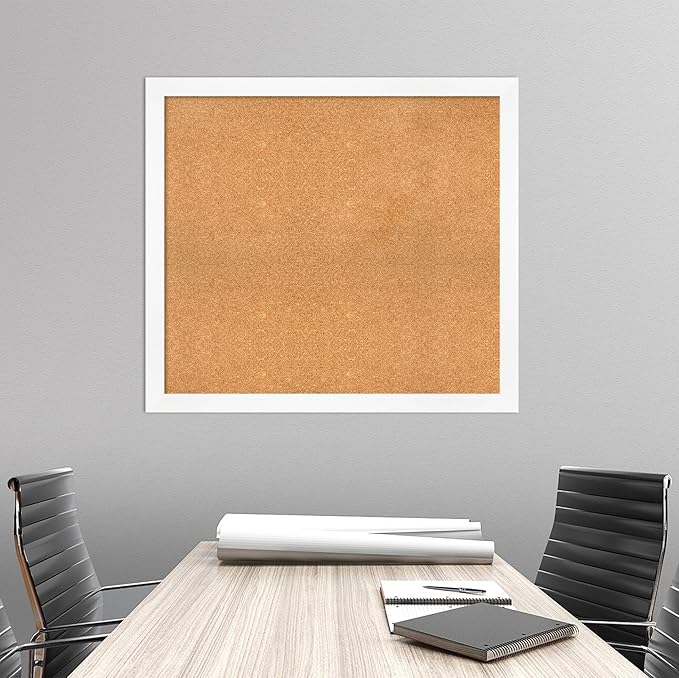 Amanti Art Natural Cork Board for Wall, 35x39 Vision Board with White Frame, X-Large Corkboard Office Decor for Home Organization, Modern Corkboard Pinboard to Display Items for Home Organization in