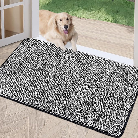 REFETONE Indoor Doormat, Front Door Mat 32"x40" Absorbent Rubber Backing Non Slip Back Door Mats, Washable Low-Profile Inside Floor Mat Door Rugs for Entryway, Resist Dirt Mud Mat for Dogs, Black