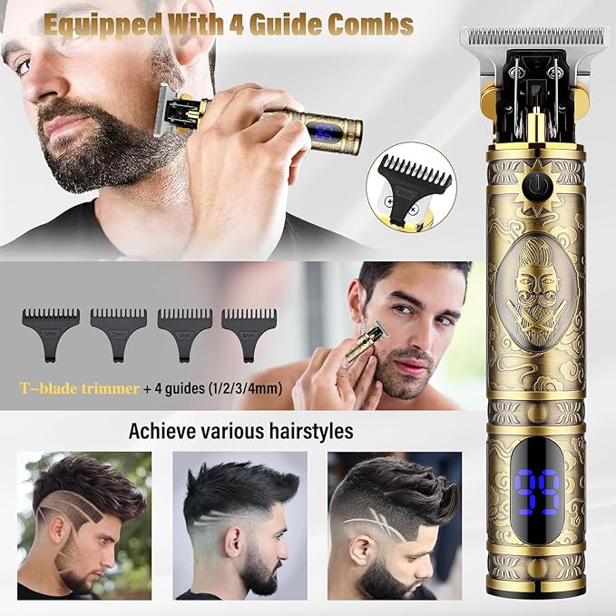 Professional Hair Trimmer Hair Clippers for Men, Nose Hair Trimmer Men's Shaver Set,Cordless T-Blade Beard Trimmer Barber Clippers,Electric Foil Shavers Razor for Men Haircutting Kit